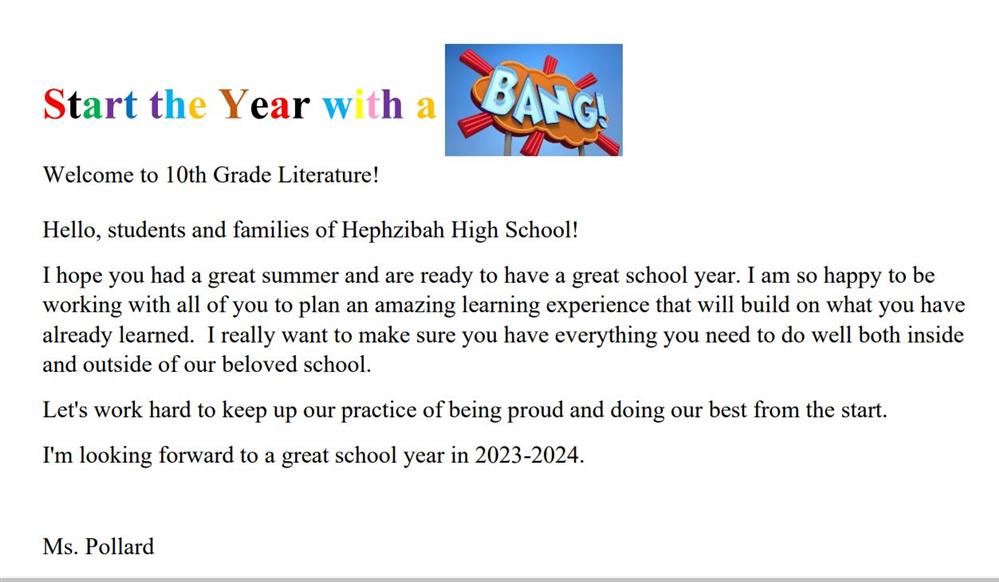 Welcome Letter